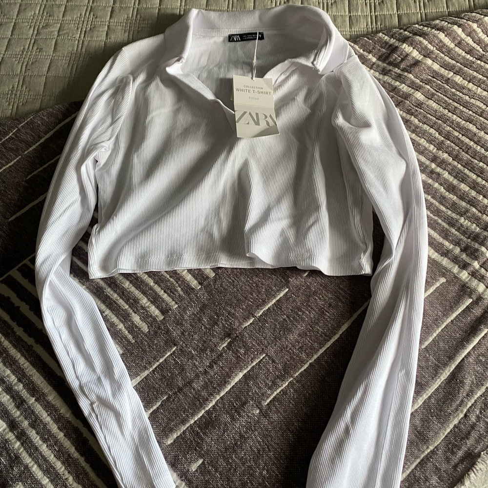 ZARA - Brand new cute Ribbed cropped polo shirt